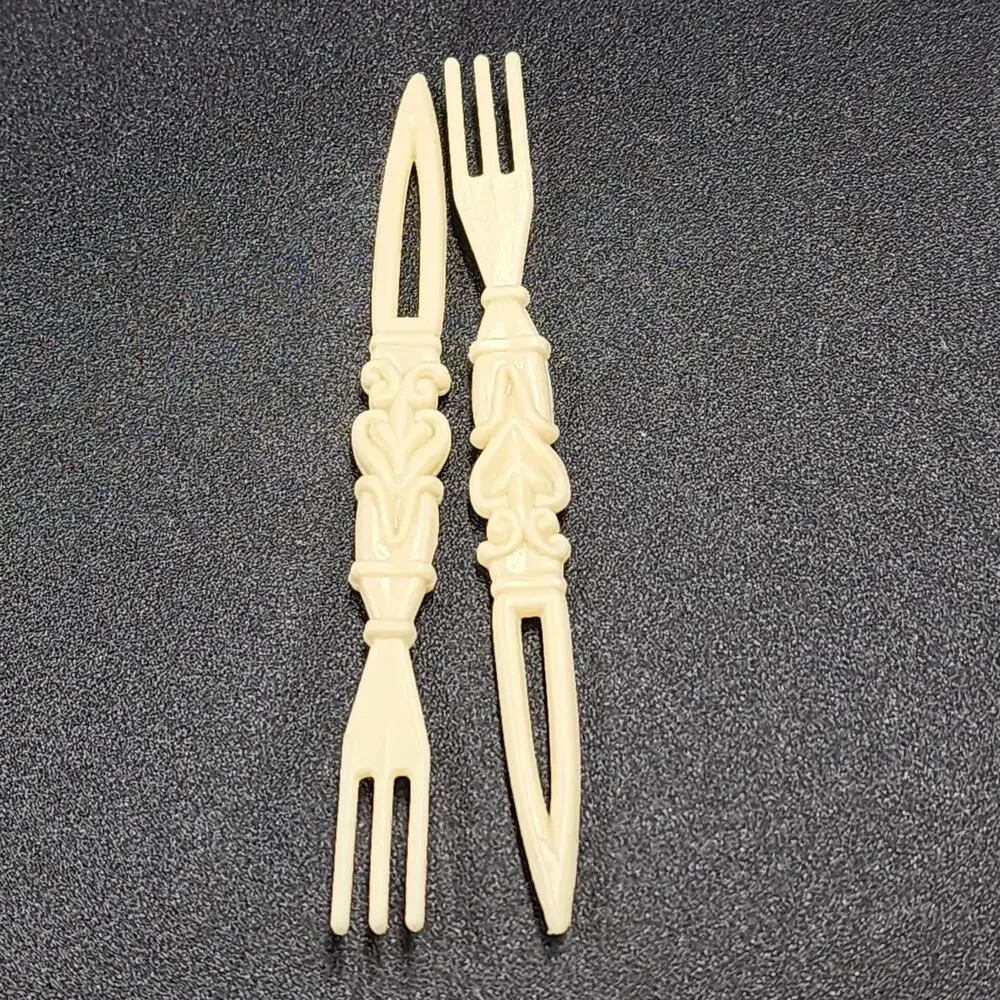 Cocktail Fork Party Pick Set Celluloid Floral Holder Hong Kong 1978 Vintage